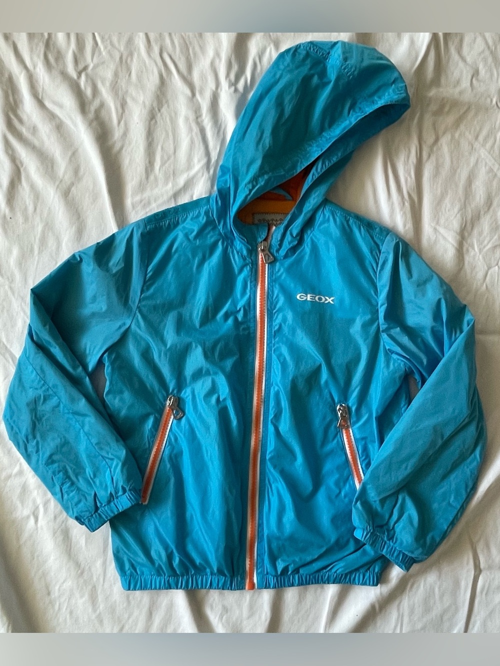 GEOX Jacket Windbreaker Hoodie Hood Blue Full Zip Coat Outdoor Hiking - Picture 2 of 14